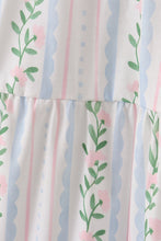 Load image into Gallery viewer, Blue floral print smocked women dress
