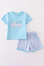 Load image into Gallery viewer, Blue truck fishing applique shorts set

