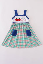 Load image into Gallery viewer, Blue apple french knot plaid dress
