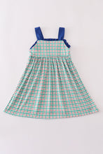 Load image into Gallery viewer, Blue apple french knot plaid dress
