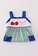 Load image into Gallery viewer, Blue apple french knot plaid dress
