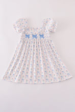 Load image into Gallery viewer, Blue bow embroidery smocked dress
