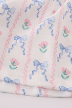 Load image into Gallery viewer, Blue bow embroidery smocked dress
