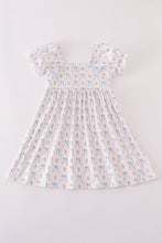Load image into Gallery viewer, Blue bow embroidery smocked dress
