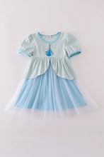 Load image into Gallery viewer, Blue princess embroidery ruffle dress
