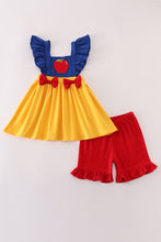Load image into Gallery viewer, Apple embroidery bow ruffle shorts set
