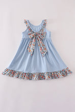 Load image into Gallery viewer, Blue apple floral applique ruffle dress
