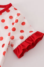 Load image into Gallery viewer, Red character applique dot romper
