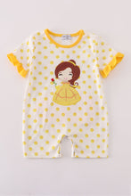Load image into Gallery viewer, Yellow character applique dot romper
