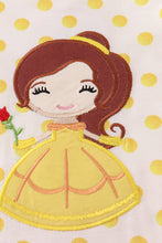 Load image into Gallery viewer, Yellow character applique dot romper
