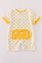 Load image into Gallery viewer, Yellow character applique dot romper
