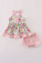 Load image into Gallery viewer, Pink floral bow ruffle bloomer set

