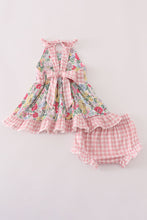 Load image into Gallery viewer, Pink floral bow ruffle bloomer set
