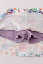 Load image into Gallery viewer, Purple floral bow applique active skorts set
