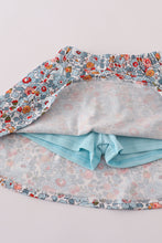 Load image into Gallery viewer, Blue floral bow applique active skorts set
