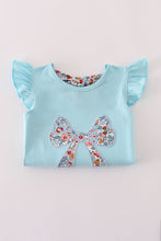 Load image into Gallery viewer, Blue floral bow applique active skorts set
