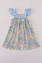 Load image into Gallery viewer, Blue floral print ruffle dress
