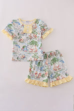 Load image into Gallery viewer, Yellow character print ruffle shorts set
