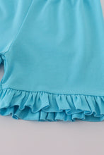 Load image into Gallery viewer, Blue character embroidery bow ruffle shorts set
