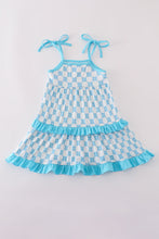 Load image into Gallery viewer, Blue character embroidery ruffle tiered dress
