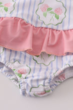 Load image into Gallery viewer, Floral stripe ruffle swimsuit UPF50+
