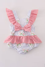 Load image into Gallery viewer, Floral stripe ruffle swimsuit UPF50+
