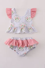 Load image into Gallery viewer, Floral stripe ruffle 2pc swimsuit UPF50+
