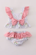 Load image into Gallery viewer, Floral stripe ruffle 2pc swimsuit UPF50+
