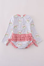 Load image into Gallery viewer, Floral stripe long sleeve swimsuit UPF50+
