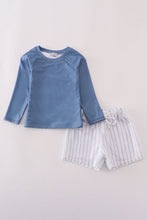 Load image into Gallery viewer, Blue stripe boy swimsuit UPF50+
