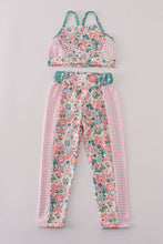 Load image into Gallery viewer, Pink floral print 2pc active tank legging set
