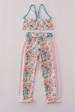 Load image into Gallery viewer, Pink floral print 2pc active tank legging set
