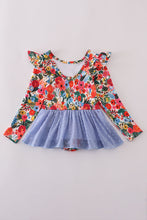 Load image into Gallery viewer, Blue floral swiss dot leotard
