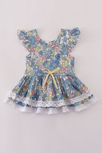 Load image into Gallery viewer, Blue floral lace ruffle leotard
