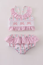 Load image into Gallery viewer, Pink bow embroidery 2pc swimsuit set UPF50+

