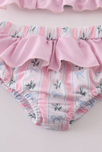 Load image into Gallery viewer, Pink bow embroidery 2pc swimsuit set UPF50+
