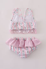 Load image into Gallery viewer, Pink bow embroidery 2pc swimsuit set UPF50+
