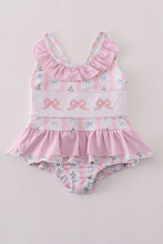 Load image into Gallery viewer, Pink bow embroidery swimsuit set UPF50+
