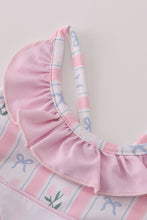 Load image into Gallery viewer, Pink bow embroidery swimsuit set UPF50+
