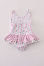 Load image into Gallery viewer, Pink bow embroidery swimsuit set UPF50+
