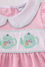Load image into Gallery viewer, Pink teapot embroidery puff sleeve bloomer set
