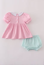 Load image into Gallery viewer, Pink teapot embroidery puff sleeve bloomer set
