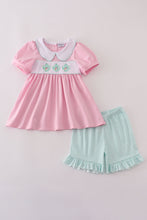 Load image into Gallery viewer, Pink teapot embroidery puff sleeve shorts set
