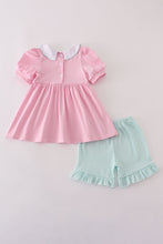 Load image into Gallery viewer, Pink teapot embroidery puff sleeve shorts set
