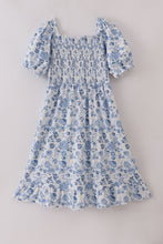 Load image into Gallery viewer, Blue smocked floral print mom dress
