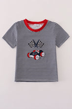 Load image into Gallery viewer, Navy stripe racing car embroidery top

