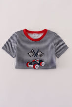 Load image into Gallery viewer, Navy stripe racing car embroidery top
