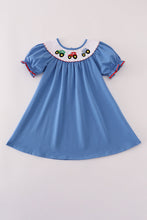 Load image into Gallery viewer, Blue tractor embroidery dress
