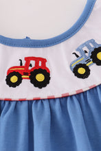 Load image into Gallery viewer, Blue tractor embroidery dress
