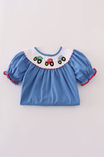 Load image into Gallery viewer, Blue tractor embroidery dress
